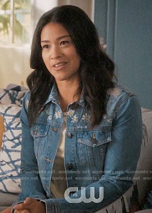 Jane’s fringed daisy print denim jacket on Jane the Virgin