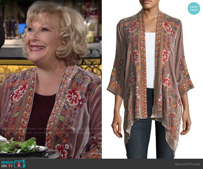 Johnny Was Waleska Cardigan worn by Traci Abbott (Beth Maitland) on The Young and the Restless