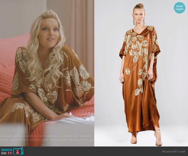 Couture Beaded Peacock Caftan by Josie Natori worn by Alexis Carrington (Elaine Hendrix) on Dynasty