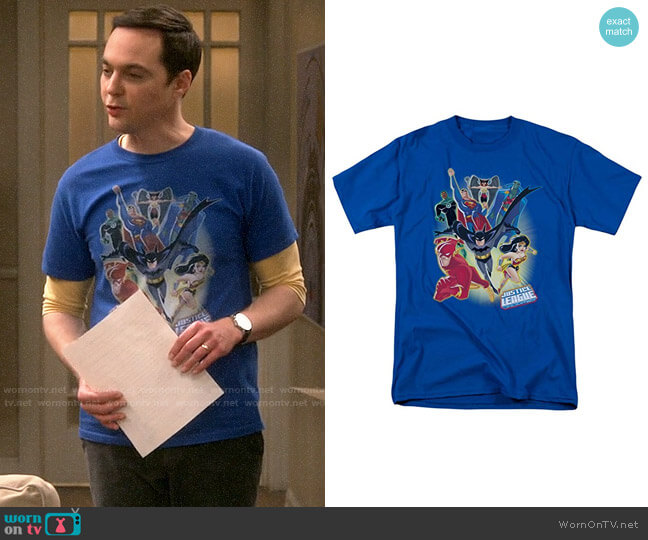 WornOnTV: Sheldon’s blue Justice League t-shirt on The Big Bang Theory ...