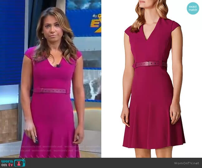 Belted Fit-and-Flare Dress by Karen Millen worn by Ginger Zee on Good Morning America