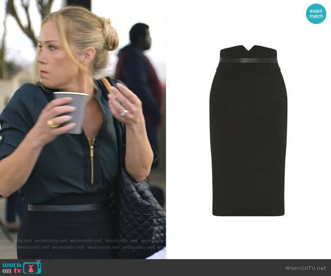 High-Waisted Pencil Skirt by Karen Millen worn by Jen Harding (Christina Applegate) on Dead to Me