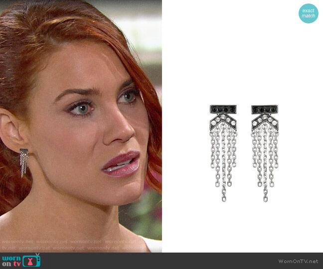 Karl Lagerfeld K Fringe Earrings with Swarovski Crystals worn by Sally Spectra (Courtney Hope) on The Bold and the Beautiful