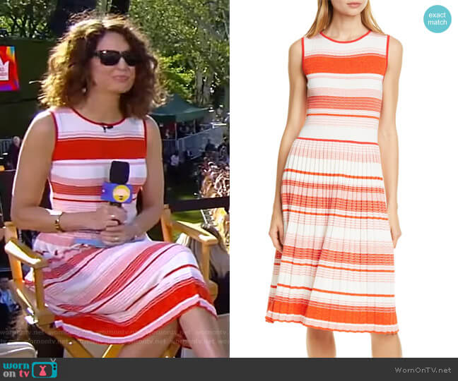 Stripe Knit Pleated Dress by Kate Spade worn by Cecilia Vega on Good Morning America