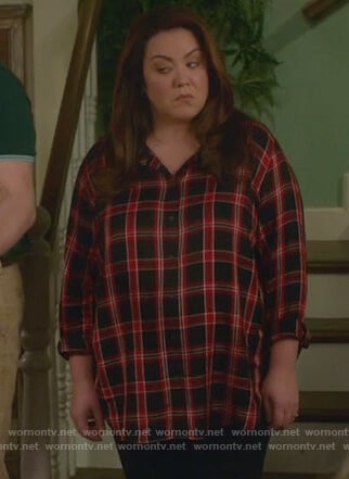 Katie’s black and red plaid blouse on American Housewife