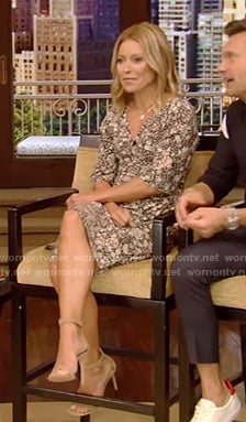 Kelly’s black printed v-neck dress on Live with Kelly and Ryan