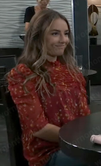 Kristina’s red floral ruched top on General Hospital