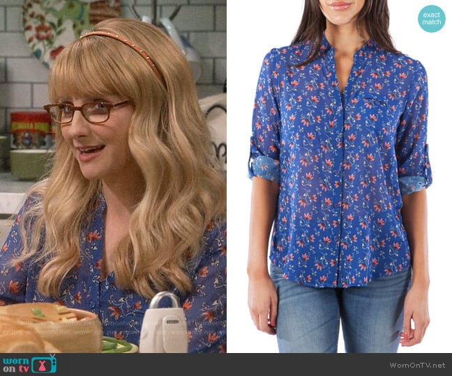 Bernadette’s blue floral top on The Big Bang Theory