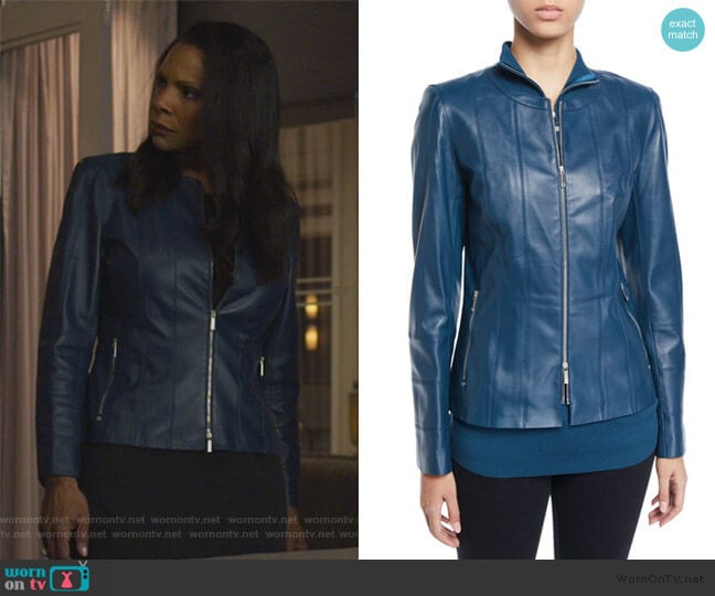 Courtney Lambskin Leather Jacket by Lafayette 148 worn by Liz Reddick-Lawrence (Audra McDonald) on The Good Fight