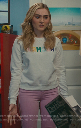 Taylor’s white L’Amour sweatshirt  on American Housewife