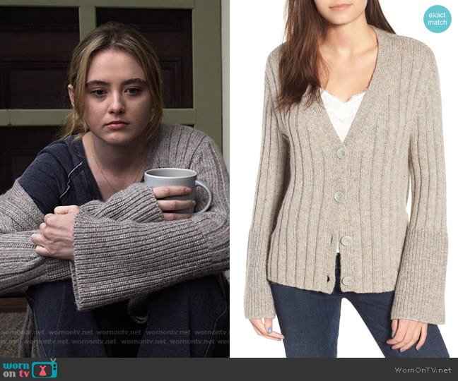Allie’s grey ribbed cardigan on The Society