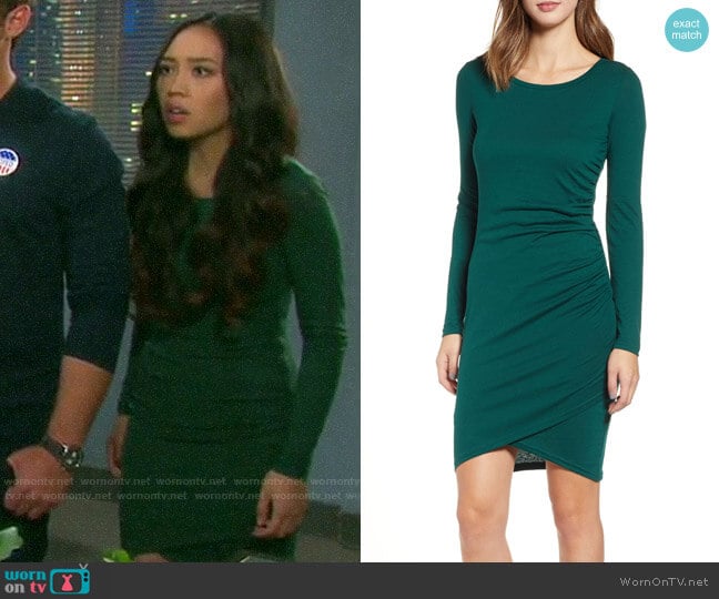 Leith Ruched Long Sleeve Dress worn by Haley Chen (Thia Megia) on Days of our Lives