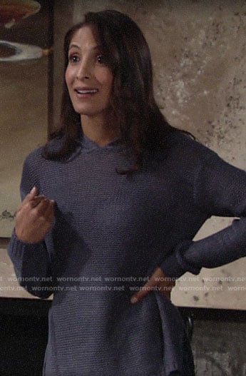 Lily’s blue hooded sweater on The Young and the Restless