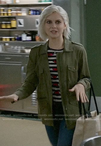 Liv’s striped floral top and green jacket on iZombie