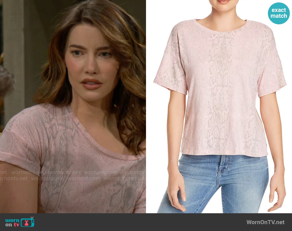 LNA Boxy Snakeskin Print Tee worn by Steffy Forrester (Jacqueline MacInnes Wood) on The Bold and the Beautiful