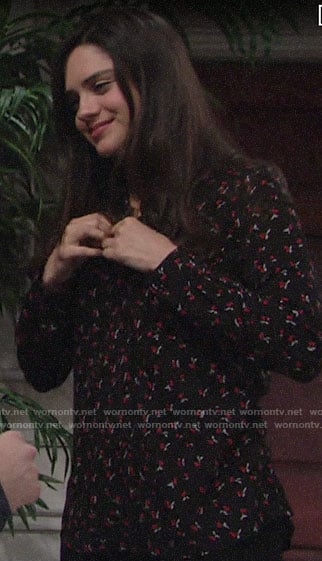 Lola’s black cherry print shirt on The Young and the Restless