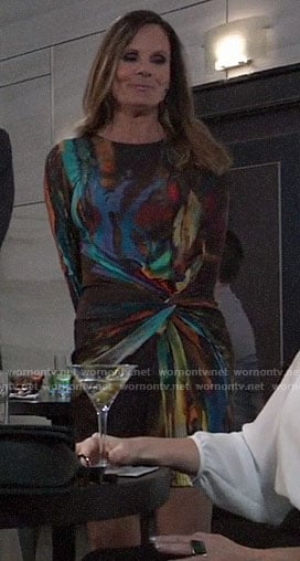Lucy’s abstract print twist front dress on General Hospital