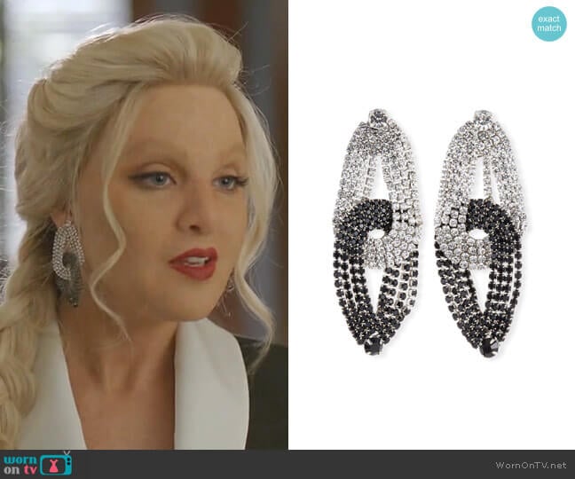 Quixotic Crystal Statement Earrings by Lulu Frost worn by Alexis Carrington (Elaine Hendrix) on Dynasty