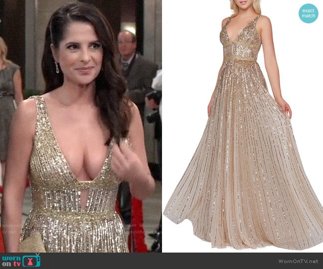 Mac Duggal Horizontal Sequined V-Neck A-Line Gown worn by Sam McCall (Kelly Monaco) on General Hospital