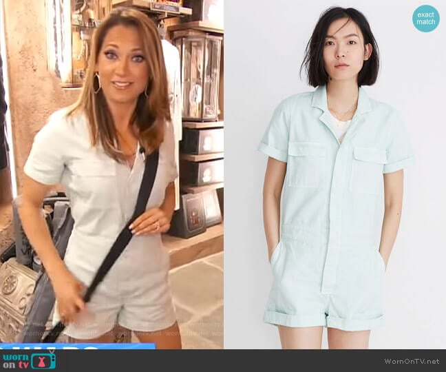 Denim Coverall Romper by Madewell worn by Ginger Zee on Good Morning America