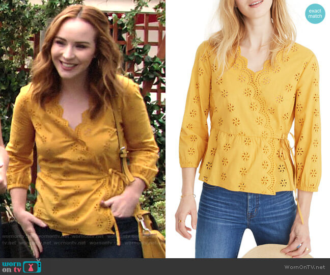 Madewell Scalloped Eyelet Wrap Top worn by Mariah Copeland (Camryn Grimes) on The Young & the Restless