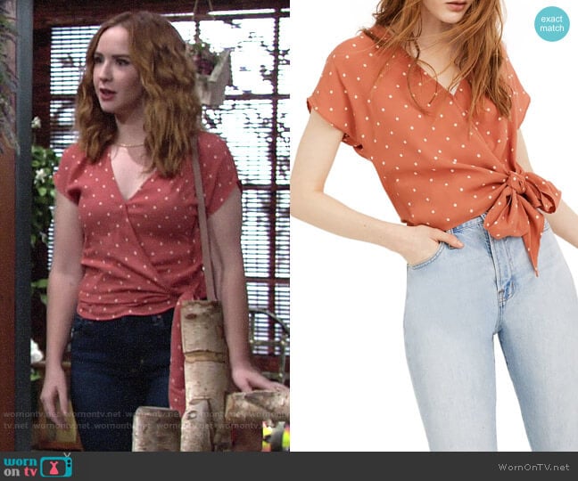 Madewell Polka Dot Sash Tie Wrap Top worn by Mariah Copeland (Camryn Grimes) on The Young and the Restless