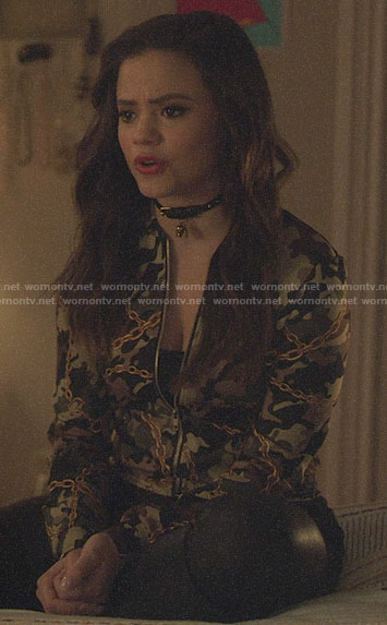 Maggie's camo and chain print jacket on Charmed