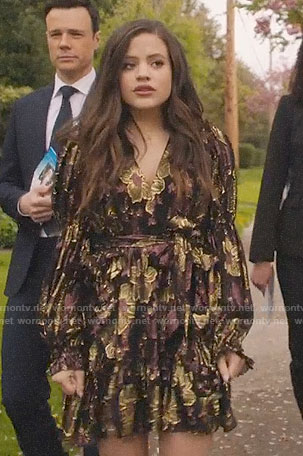 Maggie's metallic floral mini dress on Charmed