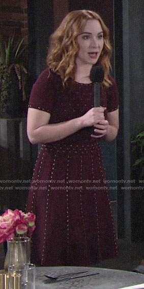 Mariah’s burgundy studded dress on The Young and the Restless