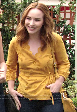 Mariah’s yellow eyelet wrap top on The Young and the Restless