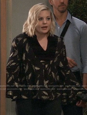 Maxie’s black and gold feather blouse on General Hospital