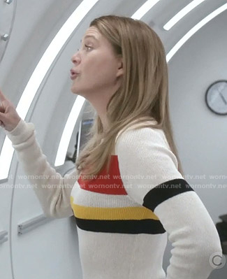 Meredith’s white colorblock sweater on Grey’s Anatomy