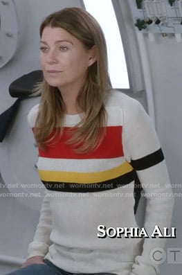 Meredith’s white colorblock sweater on Grey’s Anatomy