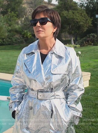 Kim’s metallic foil trench coat on Keeping Up with the Kardashians