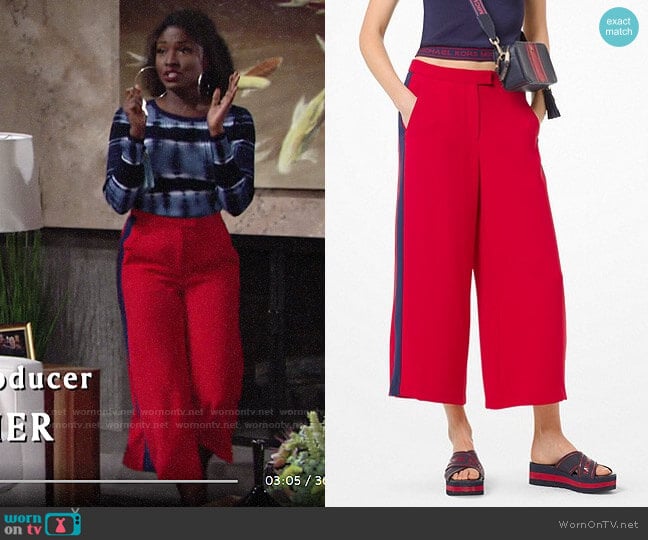 MICHAEL Michael Kors Contrast Stripe Wide-Leg Pants worn by Ana Hamilton (Loren Lott) on The Young and the Restless