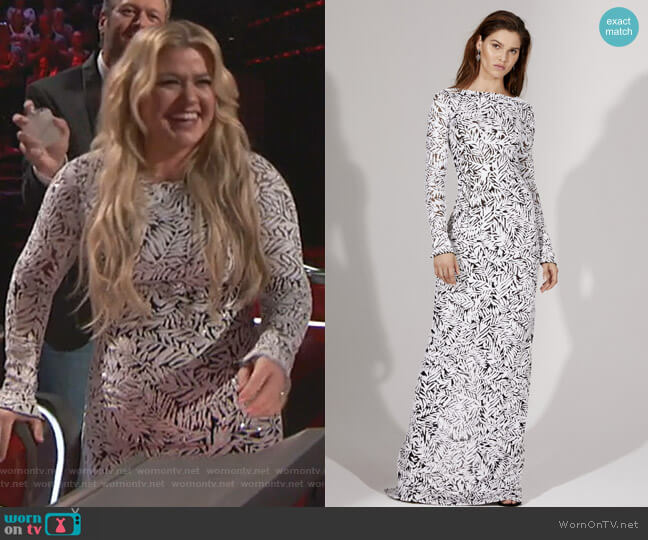 Sequined Tulle Gown by Michael Kors Collection worn by Kelly Clarkson on The Voice