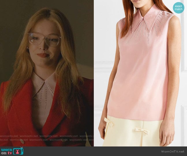 Crystal-Embellished Silk Top by Miu Miu worn by Kirby Anders (Maddison Brown) on Dynasty