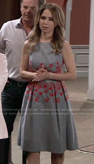 Olivia’s grey pleated dress with red flowers on General Hospital