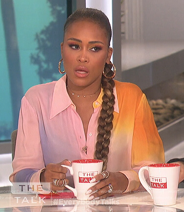 Eve’s pink ombre blouse on The Talk