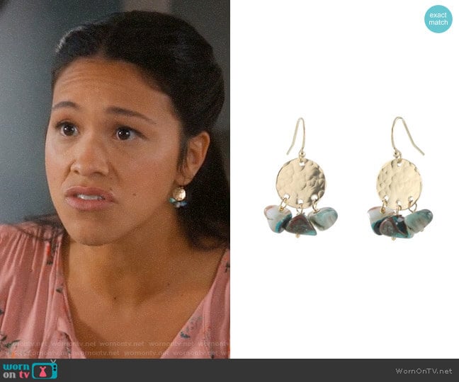 Peggy Li Opalite Disc Earrings worn by Jane Villanueva (Gina Rodriguez) on Jane the Virgin