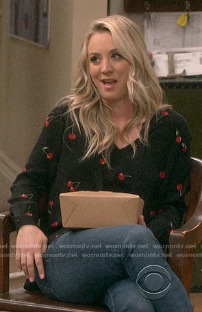 Penny's black cherry print blouse on The Big Bang Theory