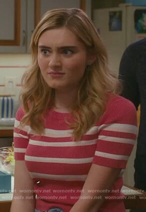Taylor's pink striped ribbed top on American Housewife