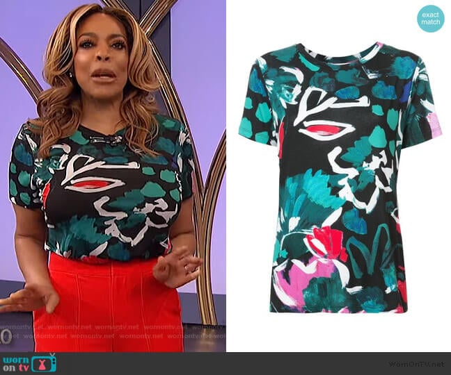 floral print T-shirt by Prabal Gurung worn by Wendy Williams on The Wendy Williams Show