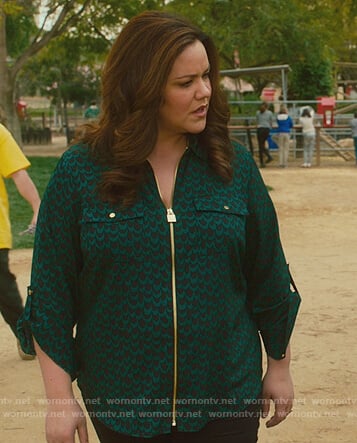 Katie's print zip blouse on American Housewife