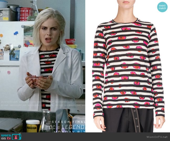 Proenza Schouler Long-Sleeve Floral Striped Tee worn by Liv Moore (Rose McIver) on iZombie