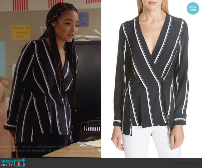 Debbie Stripe Wrap Top by Rag & Bone worn by Kat Edison (Aisha Dee) on The Bold Type