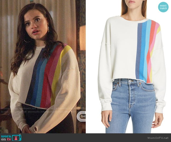 Re/Done Stripe Raw Sweatshirt worn by Maggie Vera (Sarah Jeffery) on Charmed