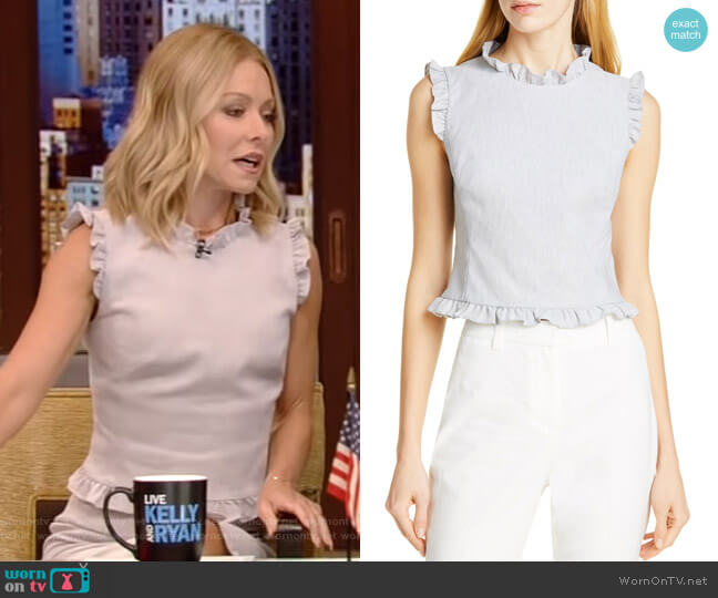 WornOnTV: Kelly’s grey ruffled top and skirt on Live with Kelly and ...