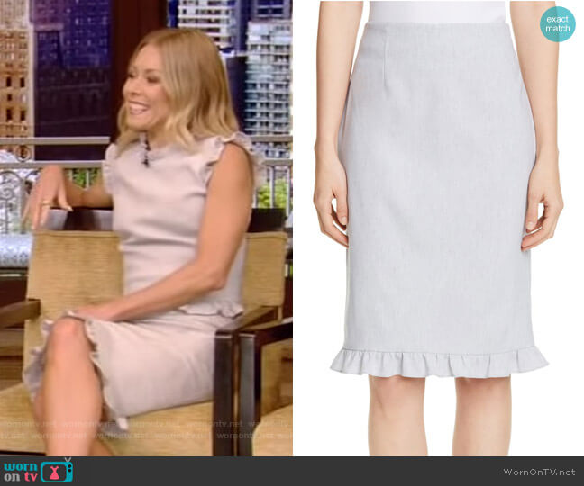 Ruffle Hem Linen Blend Pencil Skirt by Rebecca Taylor worn by Kelly Ripa on Live with Kelly and Mark