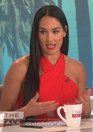 Nikki Bella’s red cutout asymmetric top on The Talk